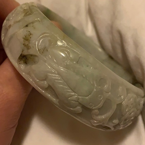 Antique Jade Burma Dynasty Ancient Carvings Bangle - Picture 6 of 8